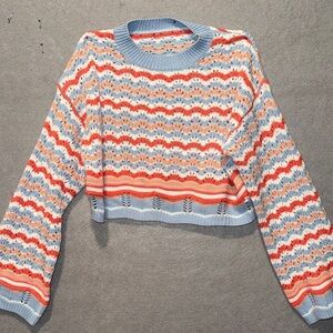 SHEIN Multicolor Cropped Striped Crew Neck Sweater small